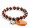Red Jasper Round Stretch Bracelet with Antique Silver Clover Charm and Agate Slice