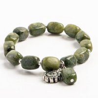 New Jade Nugget Stretch Bracelet with Antique Silver Flower Charm