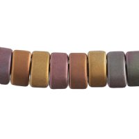 15, 9x17mm Matte Rainbow Gold Two Hole Glass Carrier Beads