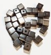 30 6mm Smoke Topaz Fiber Optic Cat Eye Cube Beads