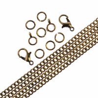 36 Inch 3mm Antique Brass Plated Curb Chain and Finding Set