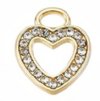 1, 13x11mm Bright Gold Open Heart Pendant / Charm with Rhinestones