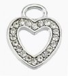 1, 13x11mm Bright Silver Open Heart Pendant / Charm with Rhinestones