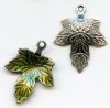 1 13x12mm Antique Silver and Green Enamel Maple Leaf Pendant