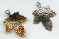 1 13x12mm Antique Silver and Topaz Enamel Maple Leaf Pendant