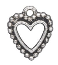 1, 15x14mm Antique Silver Open Beaded Heart Pendant / Charm