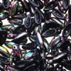 25, 4x11mm Black Green Vitrail Czech Glass Chilli Beads