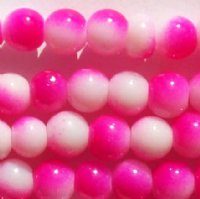 66 6mm Round Two Tone Neon White & Pink Chinese Crystal Beads