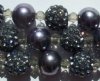 8 Inch Strand of Chinese Glass and Crystal Shamballa Beads - Black Diamond