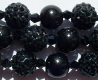 8 Inch Strand of Chinese Glass and Crystal Shamballa Beads - Jet
