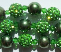 8 Inch Strand of Chinese Glass and Crystal Shamballa Beads - Peridot
