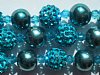 8 Inch Strand of Chinese Glass and Crystal Shamballa Beads - Turquoise