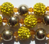 8 Inch Strand of Chinese Glass and Crystal Shamballa Beads - Yellow