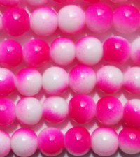 48 8mm Round Neon Two Tone White & Pink Chinese Crystal Beads