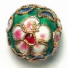 4 16mm Green Cloisonné Round Beads