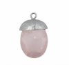 1, 10x8mm Rhodium Plated Sterling Silver Faceted Rose Quartz Charm