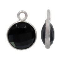 1 9mm Faceted Black Onyx and Sterling Silver Round Pendant