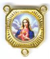 1 18x14mm Square Gold 3 Ring Immaculate Heart and Mary Connector