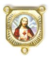 1 18x14mm Square Gold 3 Ring Sacred Heart and Jesus Connector