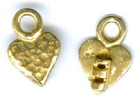 Set of 15x6mm Brass Hammered Heart 1.4mm Hole Cord Ends