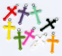 10 15x9mm Enamel and Silver Plate Crosses