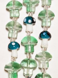 7 Inch Strand Crystal Lane 14x13mm Crystal & Green / 13x10mm Green & White Mushroom Beads