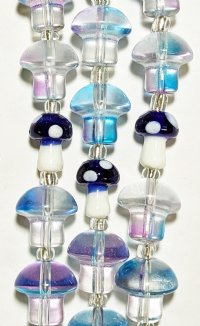 7 Inch Strand Crystal Lane 14x13mm Crystal, Purple, Aqua / 13x10mm Purple & White Mushroom Beads