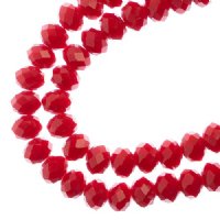 58, 6x8mm Faceted Opaque Red Crystal Lane Donut Rondelle Beads