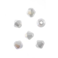64, 6mm Faceted Opaque White AB Crystal Lane Bicone Beads