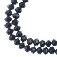 58, 6x8mm Faceted Opaque Black Crystal Lane Donut Rondelle Beads