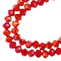 58, 6x8mm Faceted Transparent Red AB Crystal Lane Donut Rondelle Beads