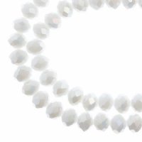 58, 6x8mm Faceted Opaque White AB Crystal Lane Donut Rondelle Beads