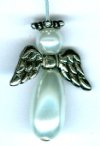 Set of 2 Czech Glass Pearl and Antique Silver Angels
