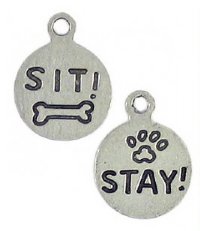 1 16x12mm Antique Silver Stay! Sit! Pendant / Charm