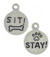 1 16x12mm Antique Silver Stay! Sit! Pendant / Charm
