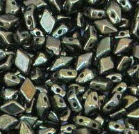 5.5 Grams of 5x8mm Metallic Green DiamonDuo Two Hole Beads