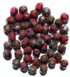 50 6mm Faceted Opaque Red Picasso Firepolish Beads