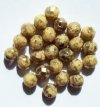 25 8mm Faceted Opaque Beige Bronze Coat Firepolish Beads
