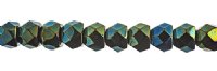 40, 6mm Jet Green Iris Faceted Czech Glass Hill Beads