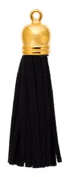 Pack of 4, 5.5cm Black and Gold Faux Suede Tassels