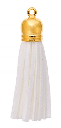 Pack of 4, 5.5cm White and Gold Faux Suede Tassels