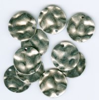 10 16mm Round Flat Hammered Antique Silver Pendants / Drops