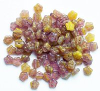 100 3x7mm Marble Amethyst Topaz Yellow Flower Spacer Beads