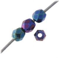 100 3mm Opaque Blue Iris Faceted Glass Beads