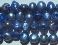 FWP 16inch Strand of 8mm Periwinkle Blue Flat Potato Freshwater Pearls