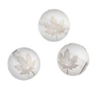 19, 10mm Round Matte Transparent Grey Beads with White AB Maple Leaf