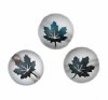 19, 10mm Round Matte Transparent Grey Beads with Metallic Blue Maple Leaf