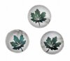 19, 10mm Round Matte Transparent Grey Beads with Metallic Green Maple Leaf