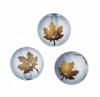 19, 10mm Round Matte Transparent Grey Beads with Metallic Gold Maple Leaf