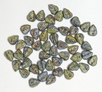 50 10x8mm Green, Blue and Gold Marble Pendant Drilled Leaf Beads